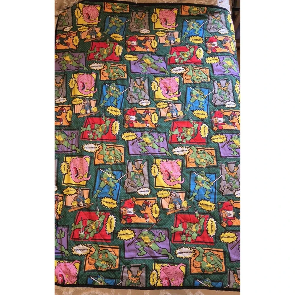 Nickelodeon Teenage Mutant Ninja Turtles Reversible Quilted Blanket 48x52 EUC